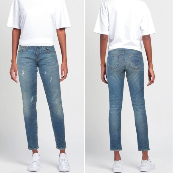 R13 Denim - R13 Kate Skinny Distressed Stretchy Jeans Size 27 Mid Wash Blue